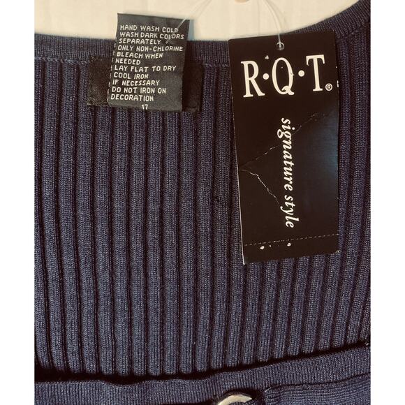R Q T Womens Plus Size XL Navy Blue Ribbed Sweater Pullover Top Short Sleeve NWT - Picture 9 of 9